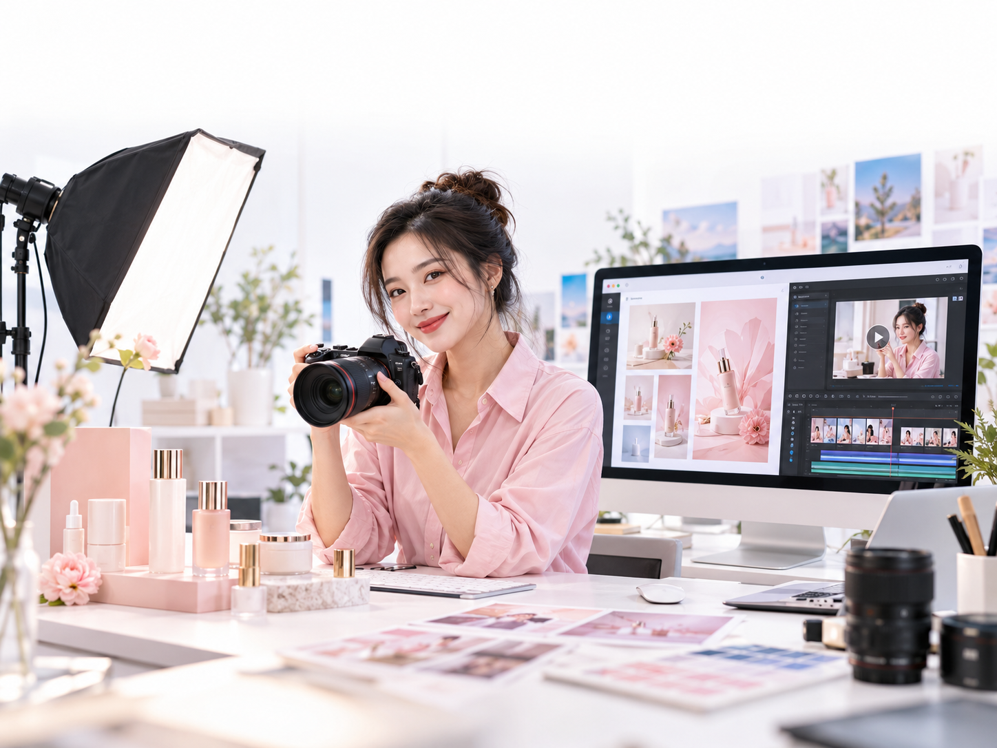 Chuyên viên hình ảnh trong studio chụp ảnh sản phẩm và dựng video