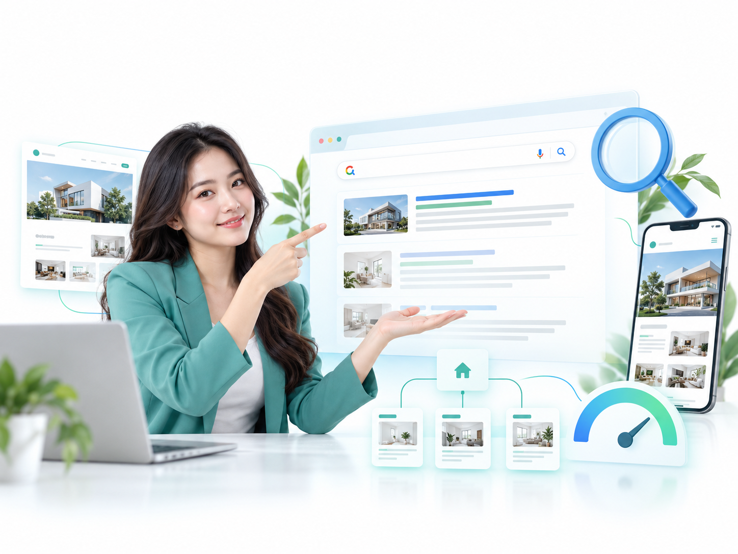 Chuyên viên SEO cùng giao diện tìm kiếm và cấu trúc website