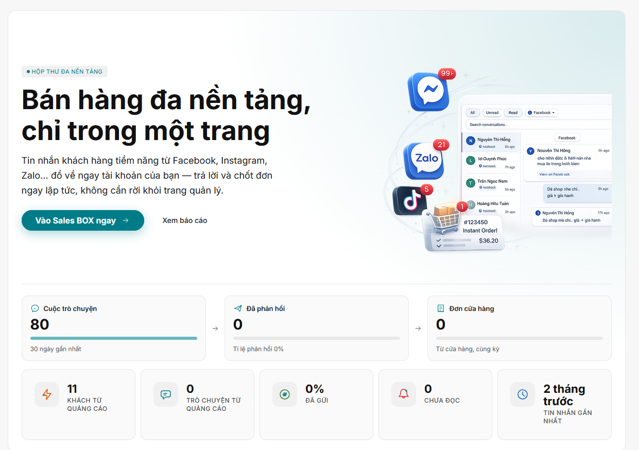 Giao diện quản lý bán hàng đa kênh SG Connect