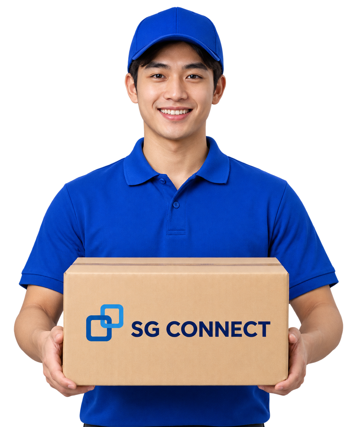 Nhân viên SG Connect áo xanh ôm kiện hàng